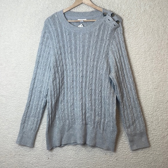 Charter Club Sweaters - NWT Charter Club Womens Silver Tinsel Longsleeve Stretch Sweater Top XXL PLUS